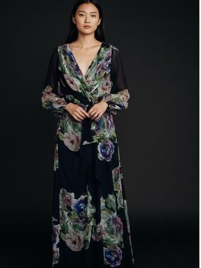 ADRIANNA PAPELL Wedding Guest Navy Floral Gown Dress Sz 16